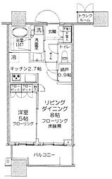 パークタワーグランスカイ 22階1LDKの間取り