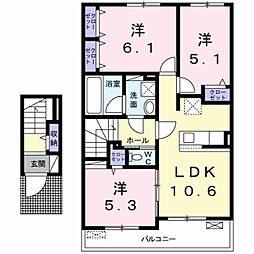 近鉄奈良線 瓢箪山駅 徒歩24分の賃貸アパート 2階3LDKの間取り