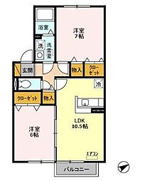 グリーンヒルB 2LDKの間取図画像