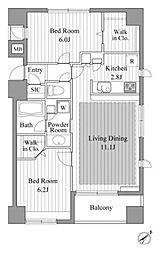 レジディア新川2 2LDKの間取図画像
