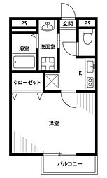 アムール ｋｏｇａｎｅｉ 2階1Kの間取り