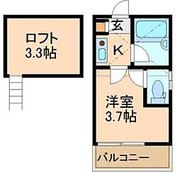 メゾン・ド・ブラン平和台 2階1Kの間取り