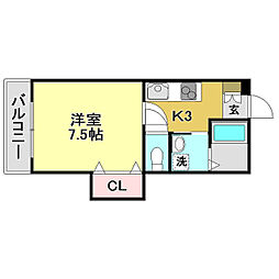 サンコート南はりまや 1Kの間取図画像