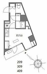 エヌステージ西船橋市川 4階ワンルームの間取り