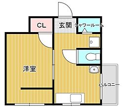 べるべーる高石神 3階1Kの間取り