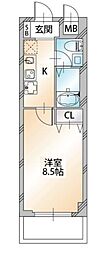 KDXレジデンス溝の口 1Kの間取図画像
