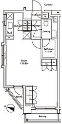 カスタリア新宿夏目坂 ワンルームの間取図画像