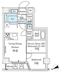 アジールコート山手動坂 6階2LDKの間取り