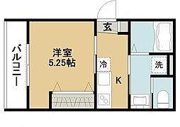 サンウエスト西船 2階1Kの間取り
