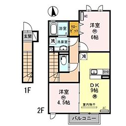 JR紀勢本線 紀三井寺駅 徒歩18分の賃貸アパート 2階2DKの間取り