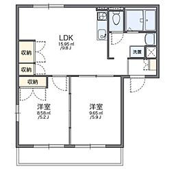 レオパレスクレヨンハウス 2階2LDKの間取り