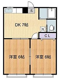 第2エコーハイツ 2DKの間取図画像