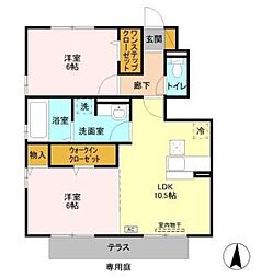 ソレイユB 2LDKの間取図画像