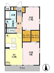 Dearcourt 2DKの間取図画像