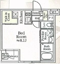 アイルプレミアム月島ドゥーエ 3階ワンルームの間取り