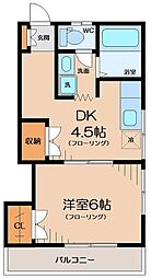 第2大しま荘1 1DKの間取図画像
