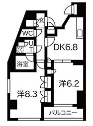 クレイシア戸越公園 2DKの間取図画像