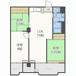 福岡リバーキャッスル 3LDKの間取図画像