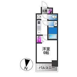 プレリス大阪今里サヴィア 1Kの間取図画像