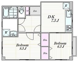 ヒロレジデンス十条 3階2DKの間取り