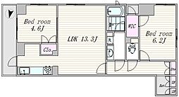 フィールA飯田橋 2階2LDKの間取り