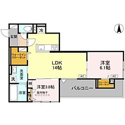 アベニール末広 2階2LDKの間取り