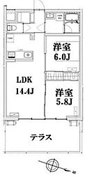 AXIS上小町 2LDKの間取図画像