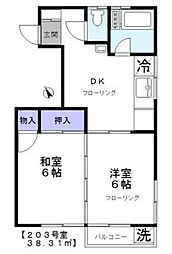 たちばなマンション 2階2DKの間取り