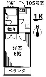 ハイムオークウッド 1Kの間取図画像