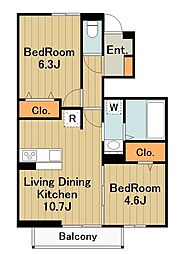 ホープフルパレス 1階2LDKの間取り
