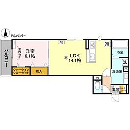 アイル京都八条 2階1LDKの間取り