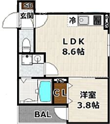 サフィールロジェ大阪城公園 1LDKの間取図画像