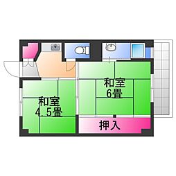 ビレッジハウス久保3号棟 2Kの間取図画像