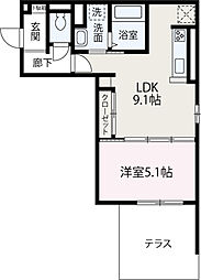 クラールホヌ 1階1LDKの間取り