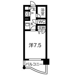 ロマネスク西新第5 1Kの間取図画像