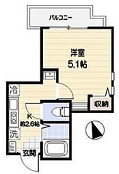 カーサビアンカ 2階1Kの間取り