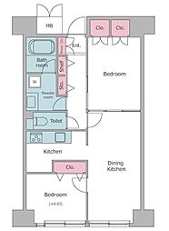レジディア芝浦 2LDKの間取図画像