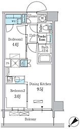 パークアクシス品川南大井パークフロント 4階2DKの間取り