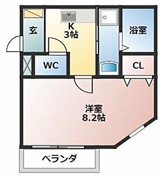アレッタ長洲 1Kの間取図画像
