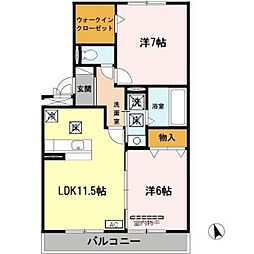 ファミリーメイト矢田　Ｂ棟 1階2LDKの間取り