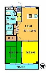 リバーサイド五番館 3階2LDKの間取り