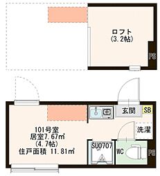 ハーモニーテラス赤羽志茂II 1階ワンルームの間取り