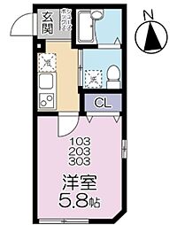 グランシャレー千住旭町 1Kの間取図画像
