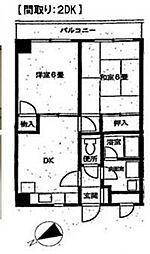京王井の頭線 三鷹台駅 徒歩12分の賃貸マンション 2階2DKの間取り