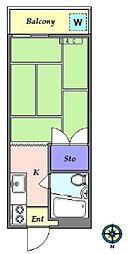 ホリコーポ 2階ワンルームの間取り