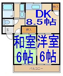 コーポ中山 2階2DKの間取り