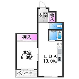 エバーグリーン 1LDKの間取図画像