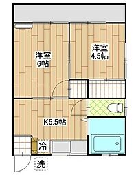 タマガワハイツ 2階2Kの間取り
