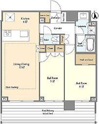 オアーゼ新宿市谷薬王寺 2階2LDKの間取り