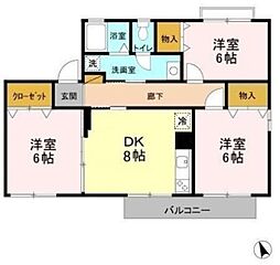 ウィステリアおゆみ野 A 2階3DKの間取り